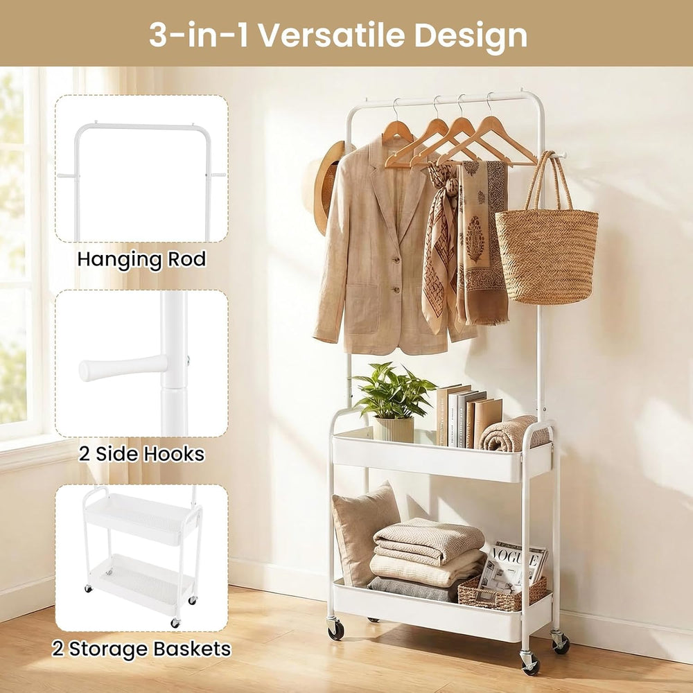 GIANTEX Rolling Clothes Rack, Heavy-Duty Clothing Rack w/ 2 Storage Baskets
