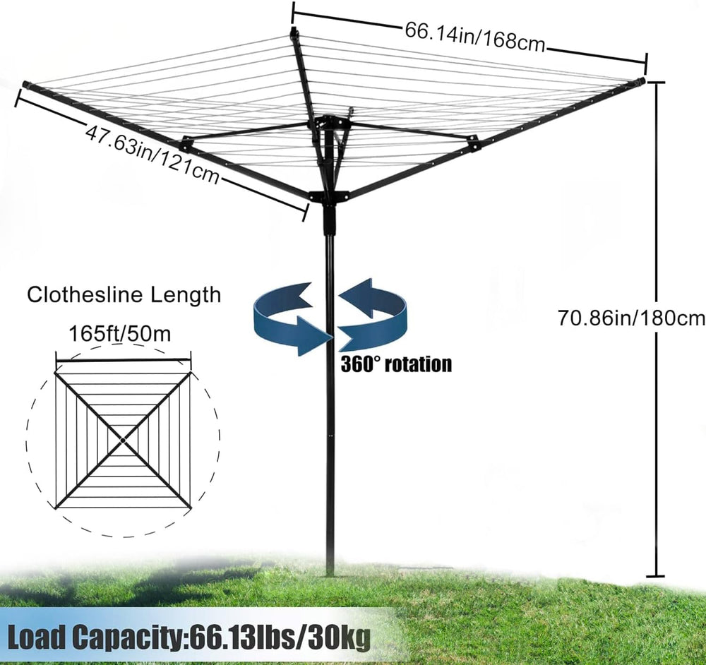 A-xctoe Rotary Outdoor Umbrella Drying Rack Adjustable Height Clothesline w/W...