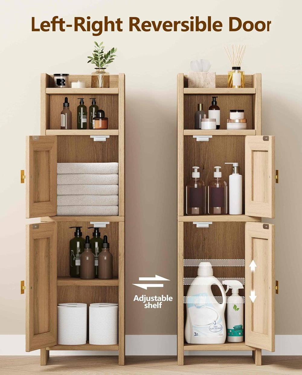 Akxomel Small Bathroom Cabinet with Open Shelf Wooden Floor Cabinet Oak