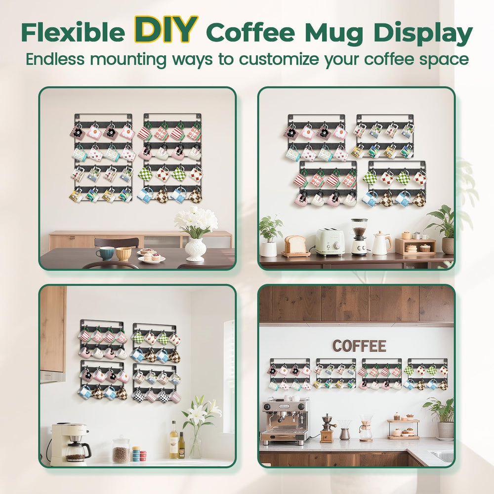 EsLuker.ly Mug Holder Hanger Cup Display Rack Wall Mounted, 4 Pack Black