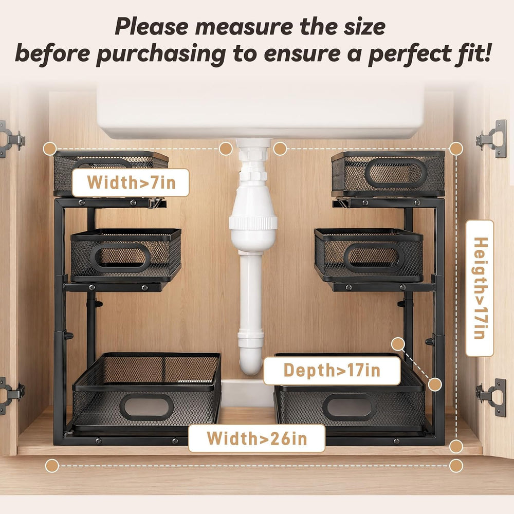 3-Tier Under Sink Organizer 2-Pack Organization for Bathroom Kitchen,Black