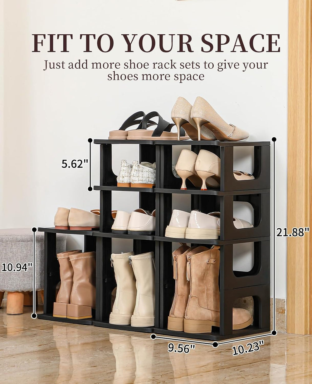 Stackable Small Shoe Rack for Closet 10 Tier - Remove Shelf for Boots