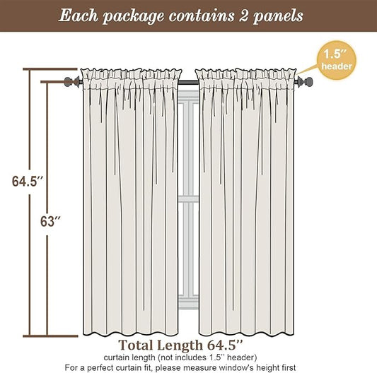 Chyhomenyc Burgundy Sheer Curtains 63 Inches Long 2 Panels Set, Light Filtering - Image 2