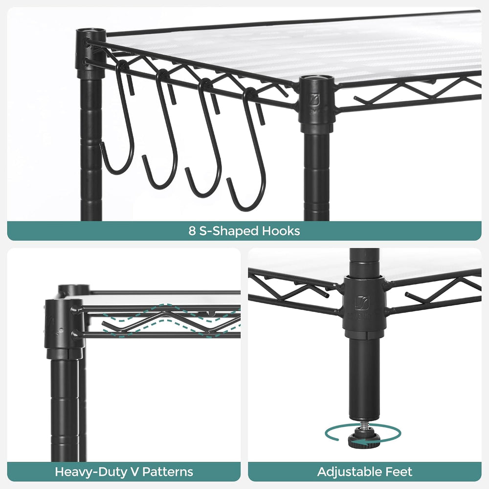 SONGMICS 5-Tier Storage Shelves, Adjustable Wire Shelving Unit, 8 Hooks