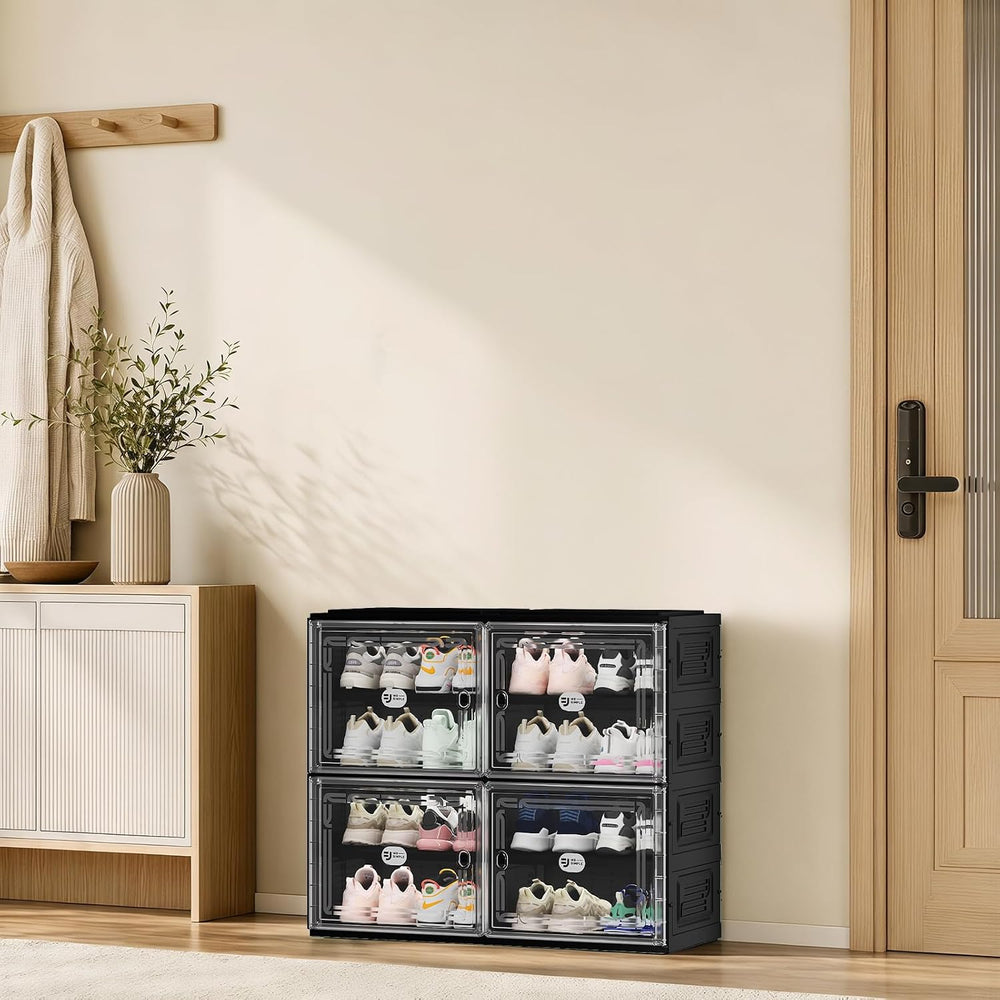 16 Pairs Foldable Shoe Rack Storage Cabinet with Heavy-Duty Design (Vertical ...