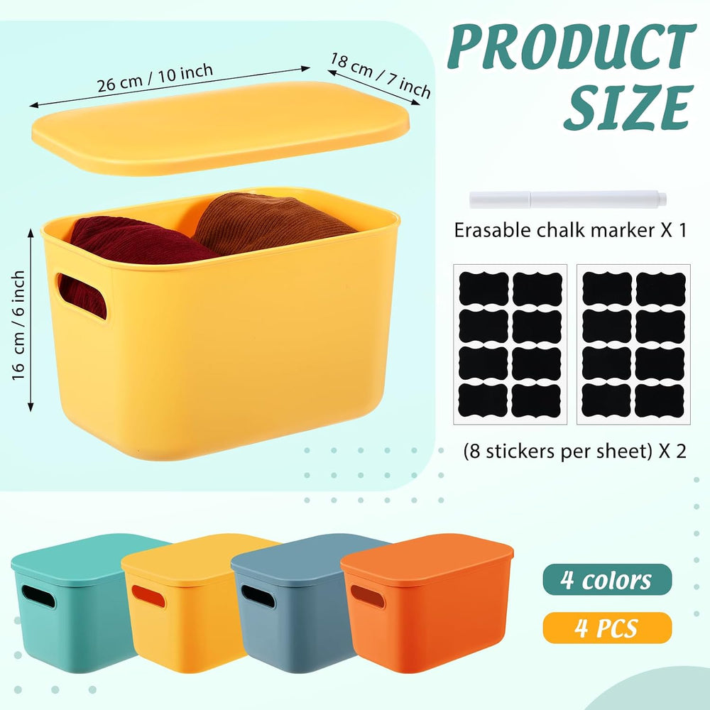 Tanlade 8 Pcs Plastic Storage Bins Stackable Baskets with Lid and Handle Colo...