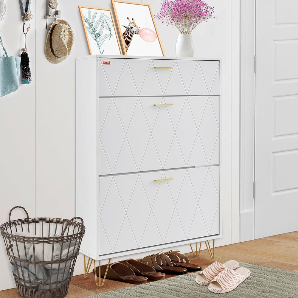 VEVOR Shoe Cabinet with 2 Flip Drawers, Modern Shoes Storage Cabinet with Sto...