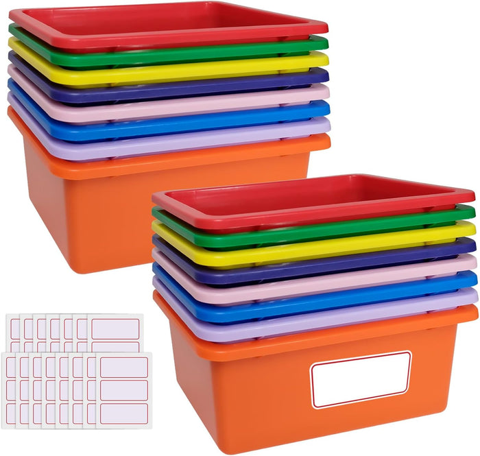 16 Pcs Plastic Cubby Storage Bins 8 Colors Home Organization Cubby Containers with 15 Sheet Labels for Classroom, School, Office Library