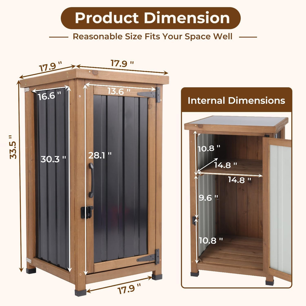 PetsCosset Small Outdoor Storage Cabinet Waterproof with Metal Top, Wood &...