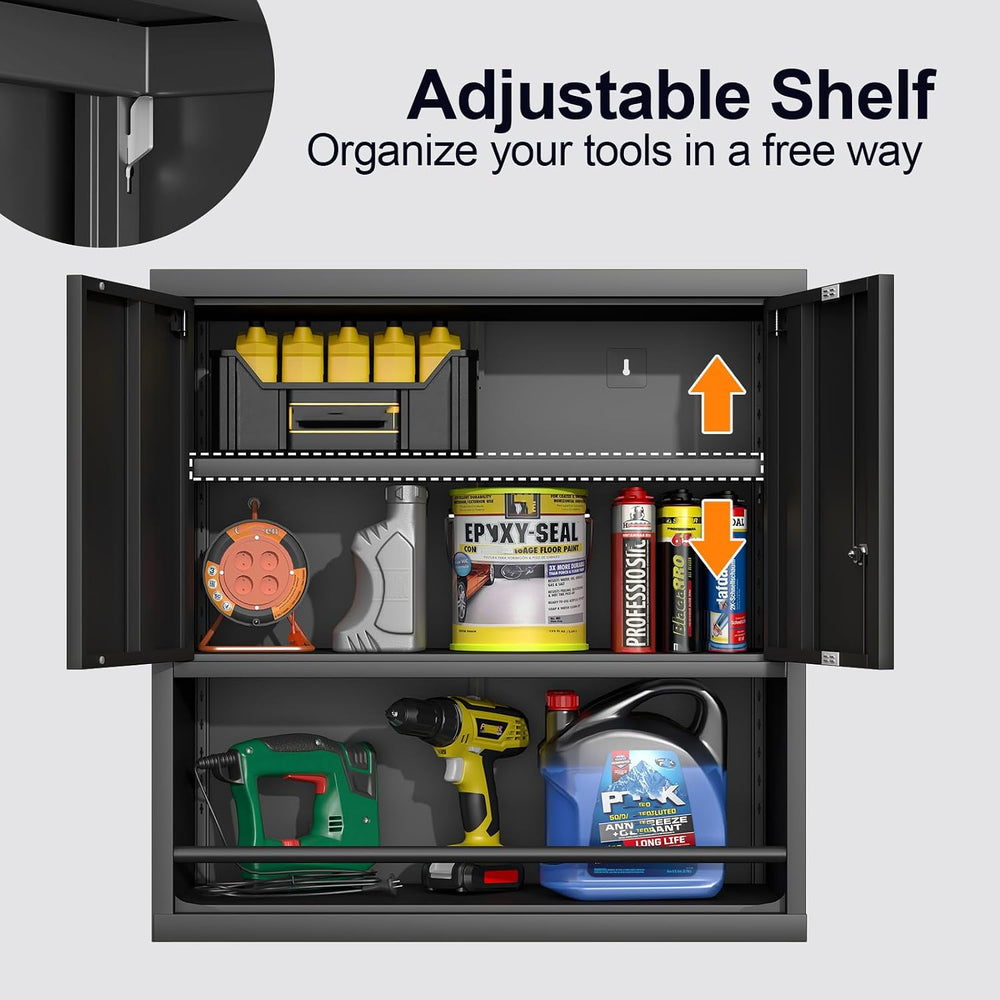 Locking Metal Wall Mounted Garage Storage Cabinet with Doors and Shelves