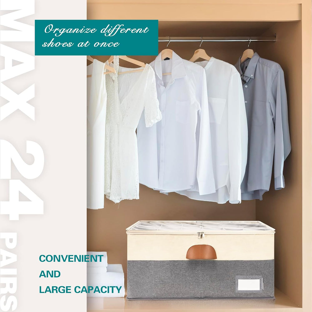 1 Pack Shoe Organizer for Closet Foldable Storage Box with Clear Cove