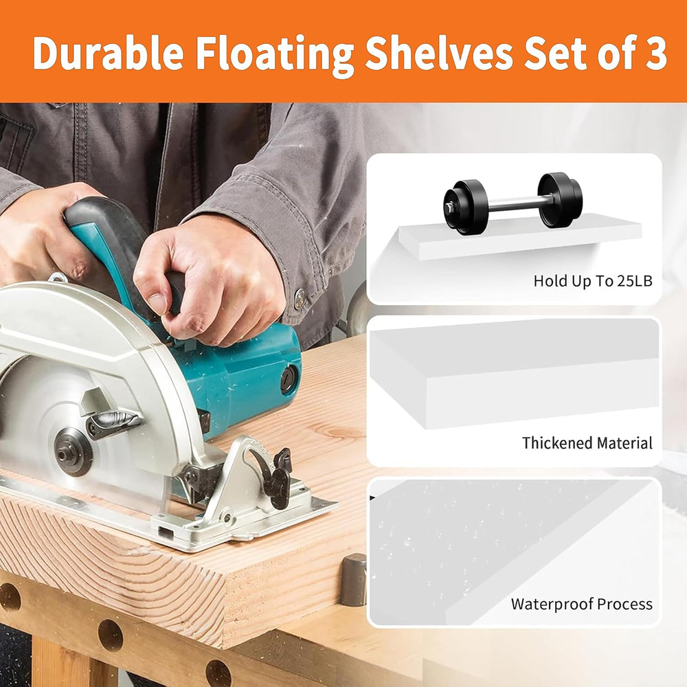 Upassion Floating Shelves for Wall Set of 3, 24" White Wall Shelves for ...
