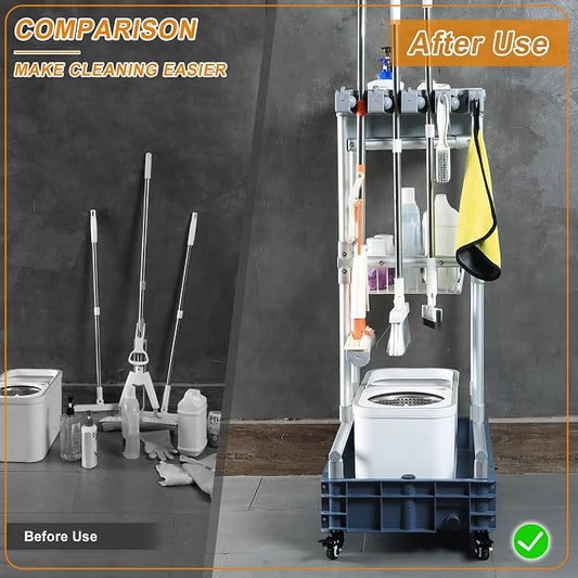 Rolling Cleaning Cart with Mop & Broom Organizer , Convenient Storage Cart - Image 2