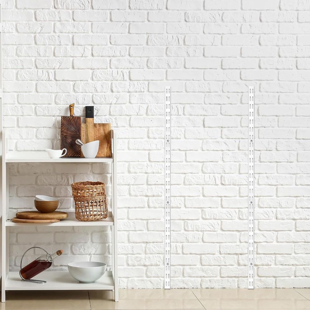 MorningRo 6 Pcs Dual Track Upright Wall Shelving System, White, 47.5 Inch
