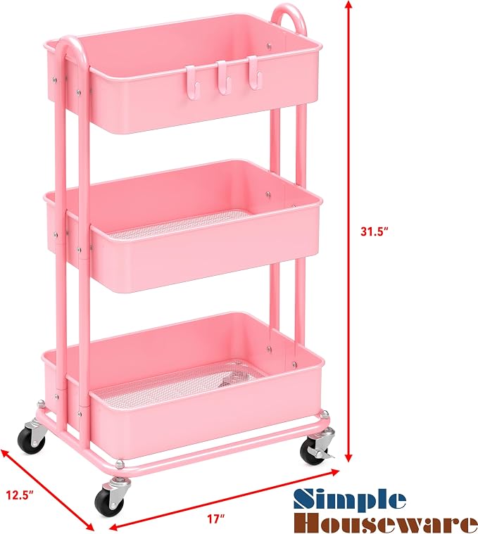 Simple Houseware 3-Tier Heavy Duty Metal Utility Rolling Cart - Image 6