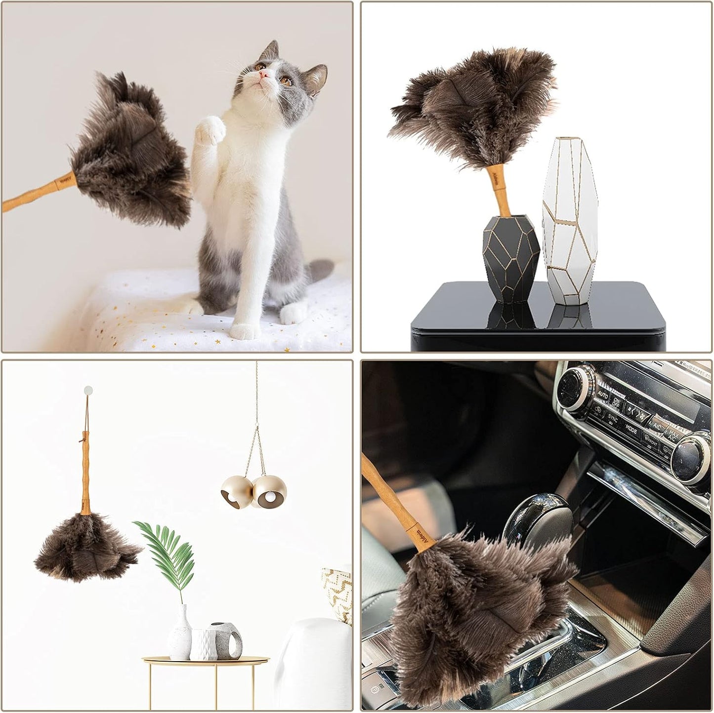 Aldwin Ostrich Feather Duster, 16 inch Ostrich Feather Duster with Wood Handle Reusable, Fluffy Natural Genuine Handheld Feather Duster for Cleaning Supplies, Home, Car, Office