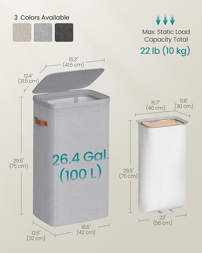 SONGMICS Laundry Basket, 26.4 Gal. Laundry Hamper, Easy Assembly, - Image 6