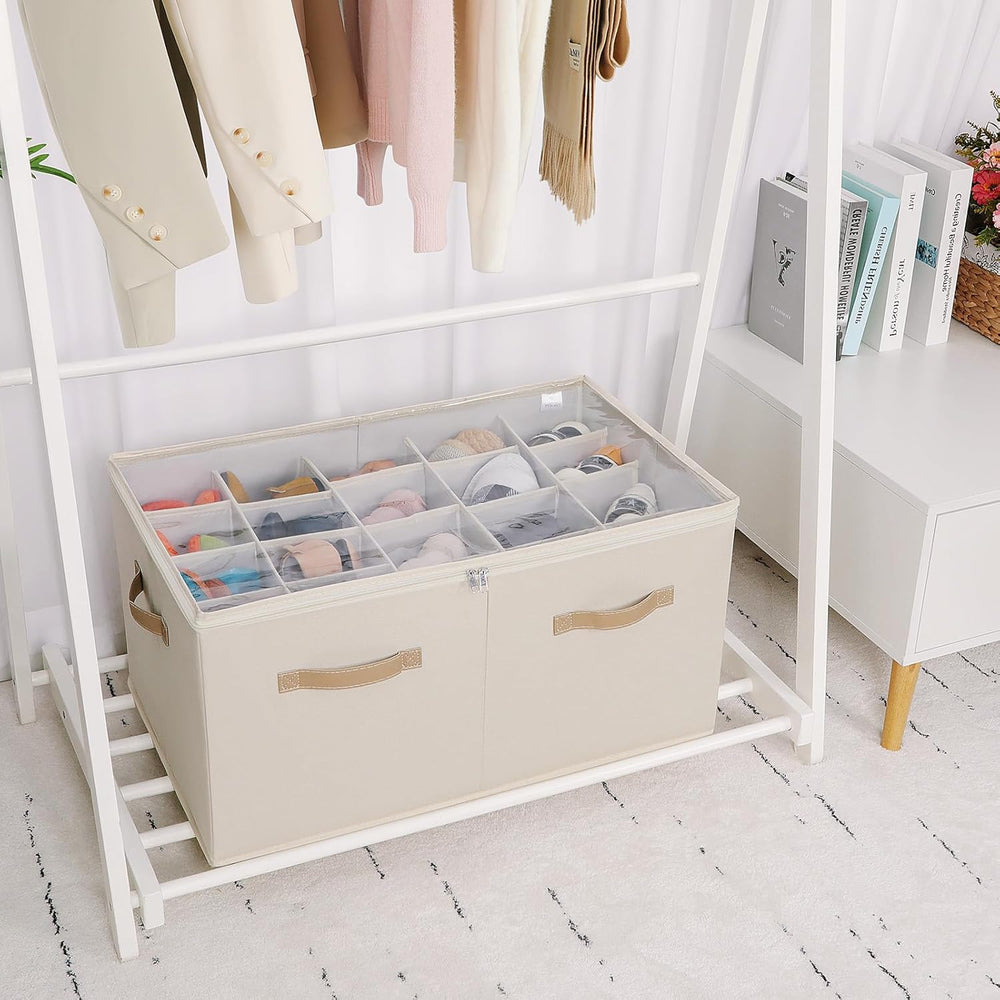 TOPIA HOME Shoe Organizer for Closet, Foldable Shoe Box with Adjustable Divid...