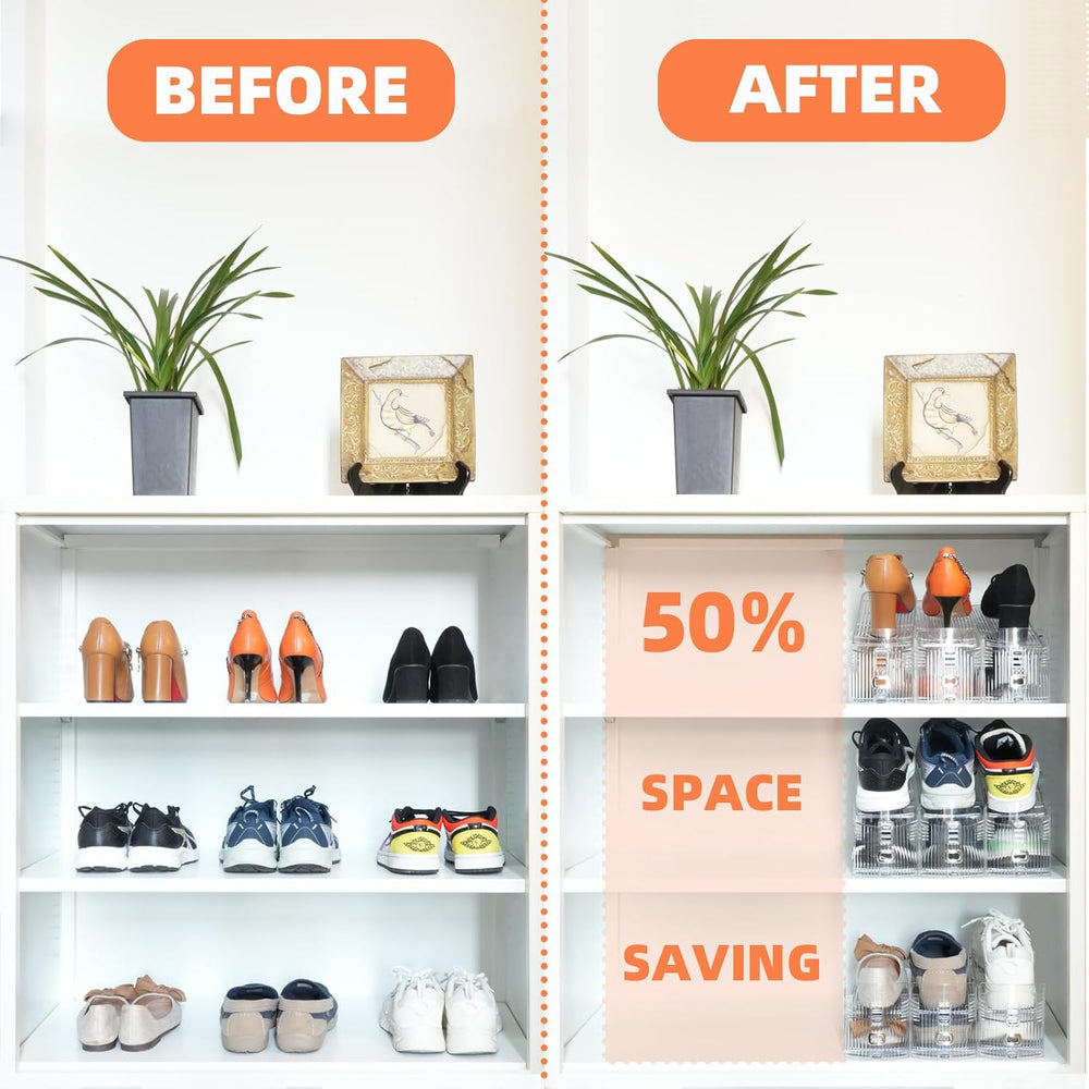20 Pack Adjustable 50% Space-saving Shoe Slots Organizer, Clear