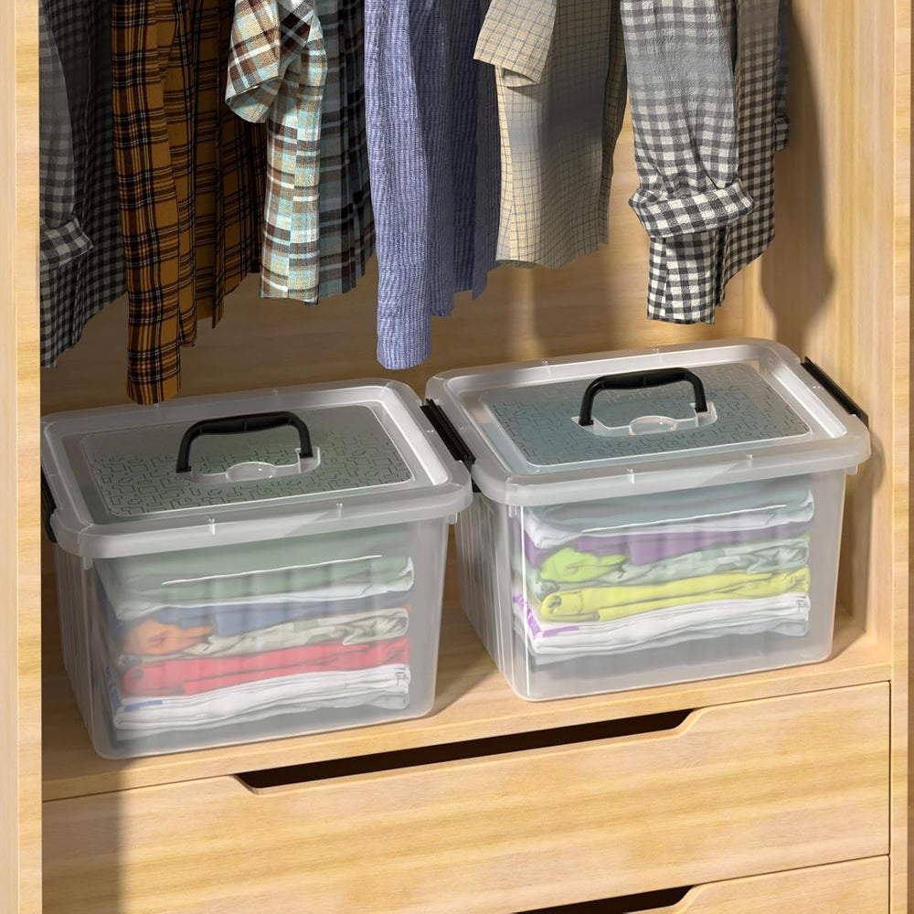 Yuright 20 Quart Clear Lidded Storage Bins, Plastic Organizing Box, 4 Pack