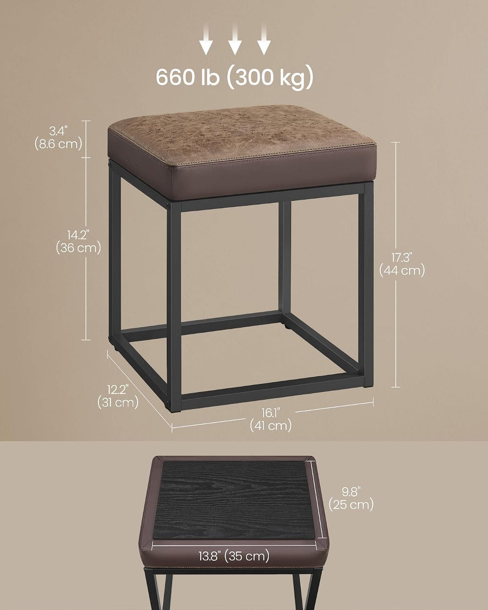 SONGMICS HOME Ottoman, Square Coffee Table, Reversible Top, Steel Frame