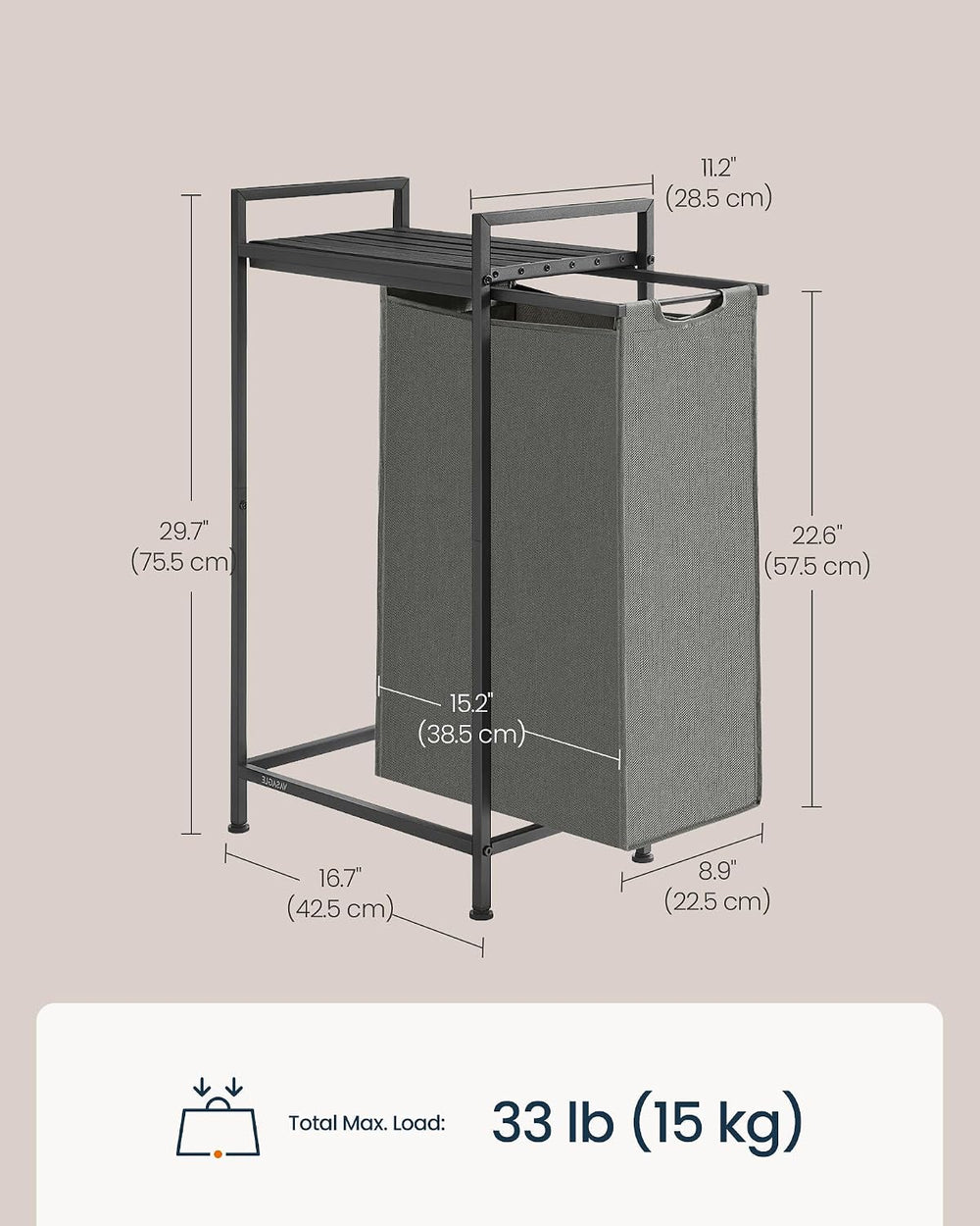 SONGMICS HOME Laundry Basket Sorter with Storage Shelf, Laundry Hamper with M...