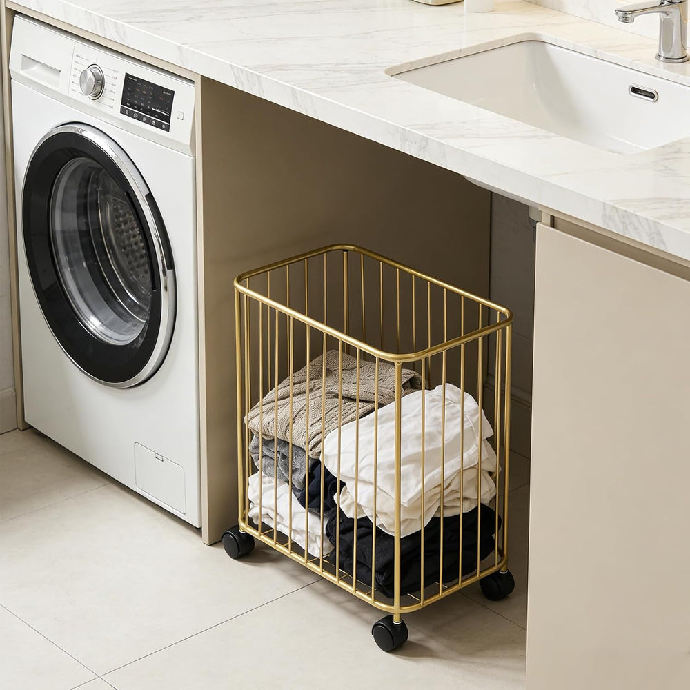 Rolling Laundry Hamper, Large-size Metal Laundry Basket Cart w/Wheels, Wheele...