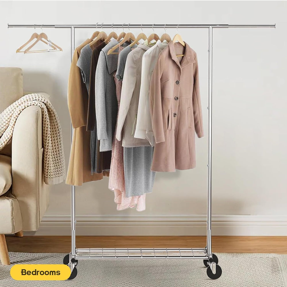 Heavy Duty Rolling Garment Rack with Wheels, 550LBS Clothing Rack (Silver)