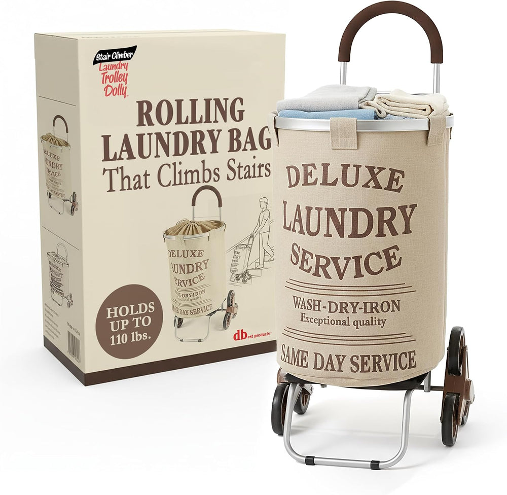 dbest products Stair Climber Laundry Trolley Dolly, Beige Laundry Bag Hamper ...