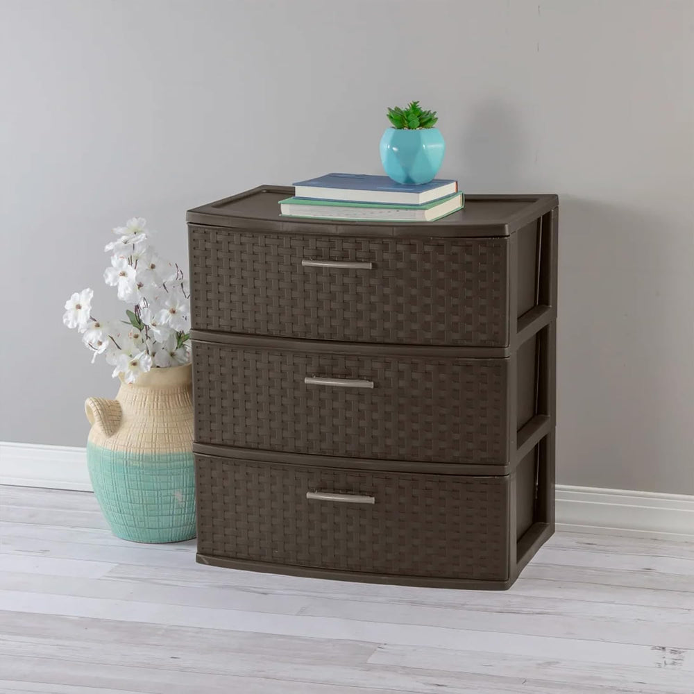 Sterilite Wide 3 Drawer Storage Organizer Tower, Weave - Espresso, 2 Pack