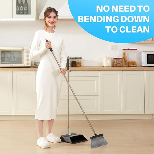 JOYMOOP Black Broom and Dustpan Set, Upright Angle Design - Image 2