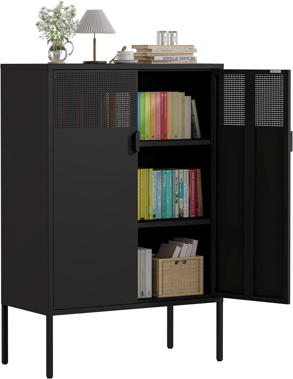 47" Black Metal Storage Cabinet Office Storage Multipurpose Cabinets