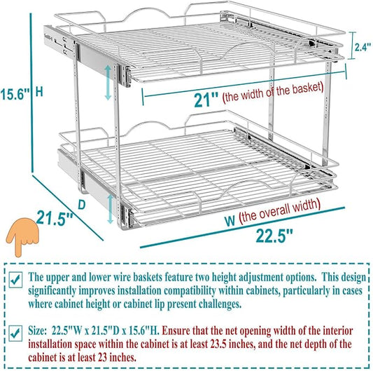 OCG 2 Tier Pull Out Cabinet Organizer, Pull Out Drawers - Image 2