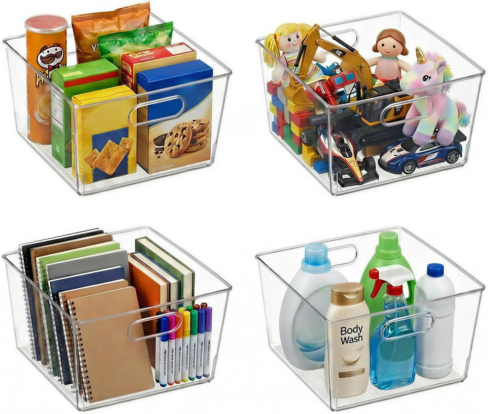 MOONEDGE 4-Pack 12x12x7 Extra Large Clear Plastic Storage Bins with Handles