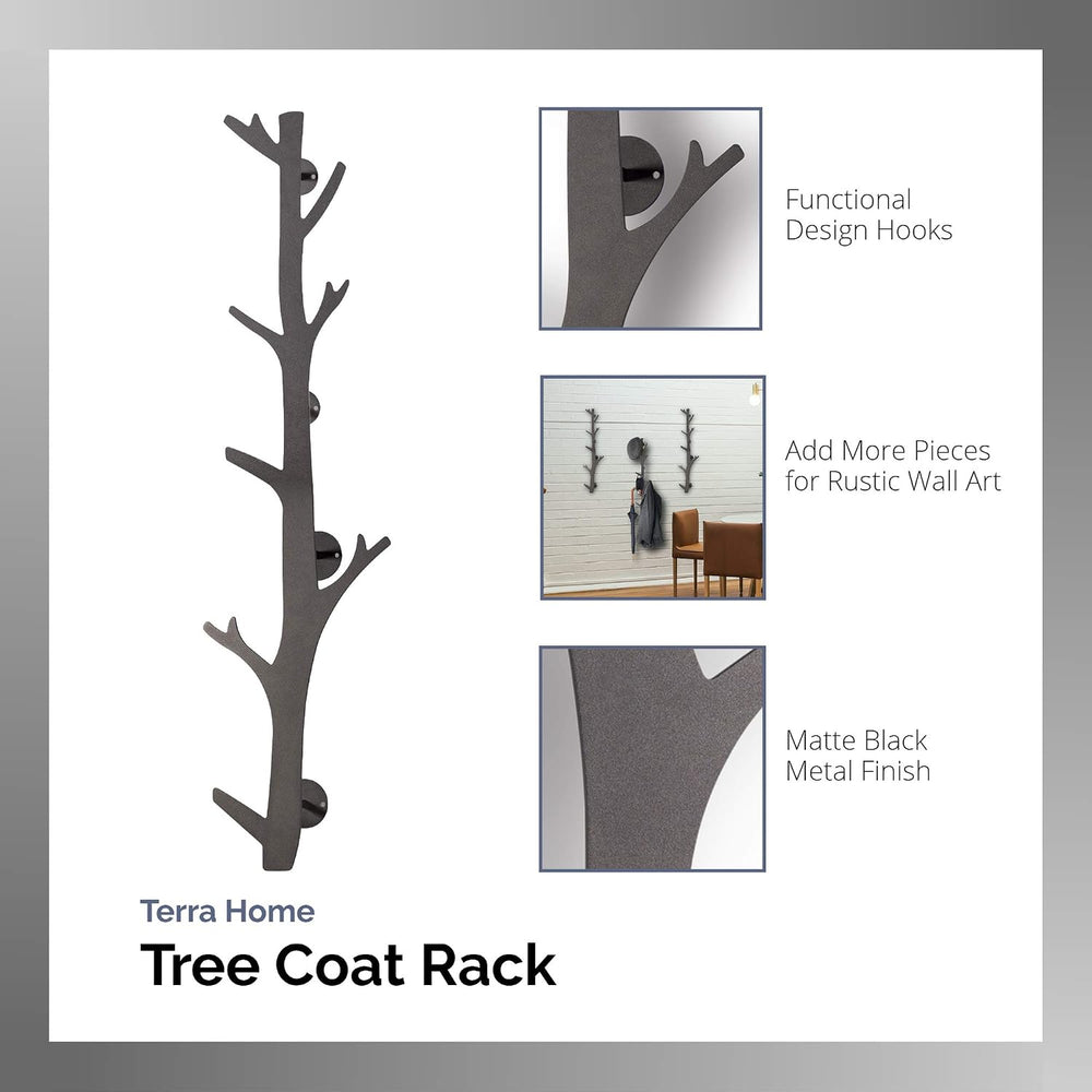 TERRA HOME Tree Branch Coat & Hat Rack Wall Mount with 8 Vertical Hooks f...