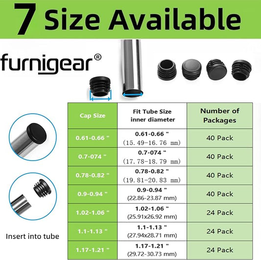 Furnigear Plastic Plugs Tubing End Caps Chair End Caps 11/16" Outside Bottom - Image 2