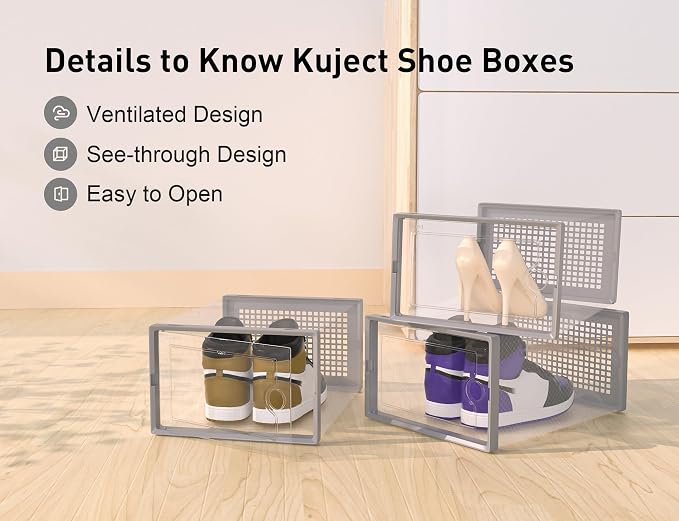 Kuject XX-Large Shoe Storage Boxes Organizers Clear Plastic Stackable 12 Pack - Image 8