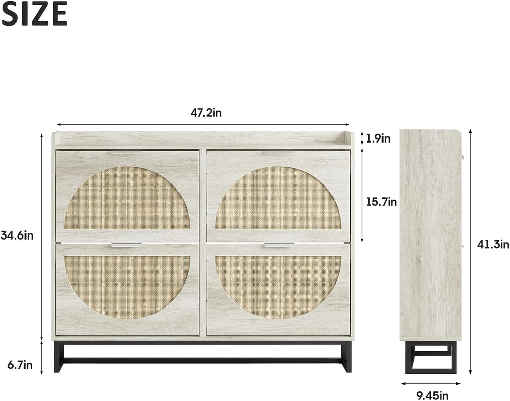 Maupvit Large Rattan Shoe Storage Cabinet with 4 Flip Drawers, Freestanding S...