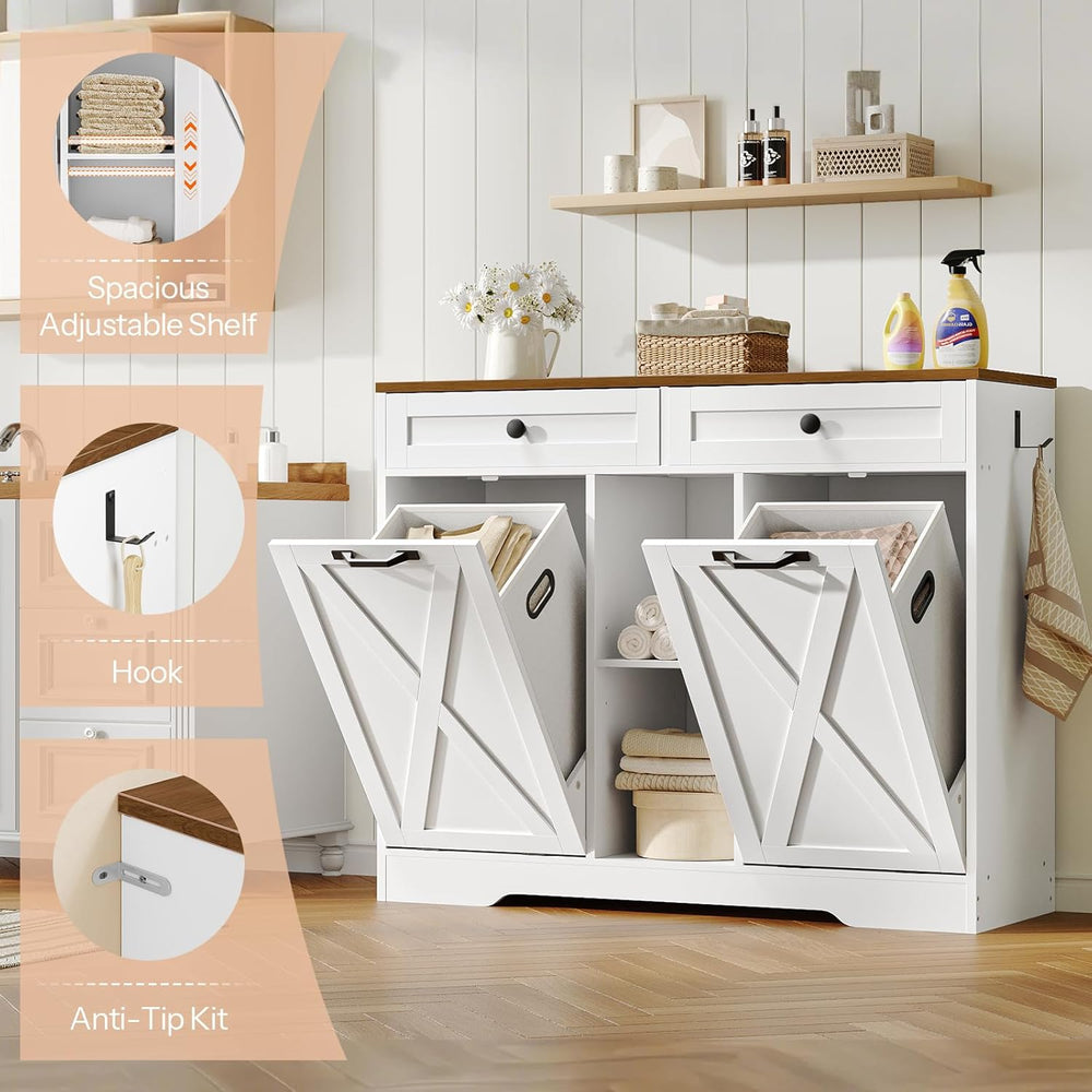 HOOBRO Double Tilt Out Laundry Hamper Cabinet, 23 Gallon Farmhouse Trash Can ...