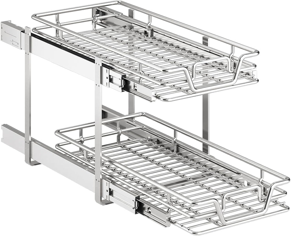 2-Tier Kitchen Cabinet Pull Out Shelf and Drawer Organizer Slide Out Pantry S...