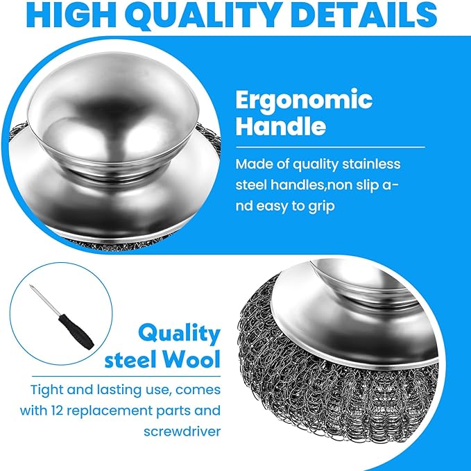 4 Pcs Steel Wool Scrubber with Handle Heavy Duty Metal Pot Scrubber Brush 16 - Image 7