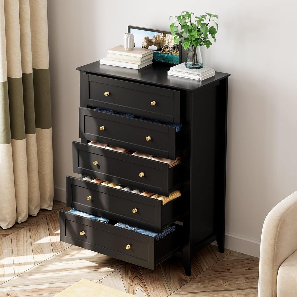GarveeHome 5 Drawer Dresser for Bedroom, Black Dresser with Deep Drawers &...