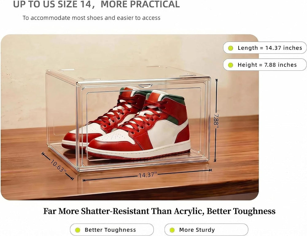 4 Pack Thickened Shoe Boxes Clear Plastic Stackable, Substantial Sneaker Stor...