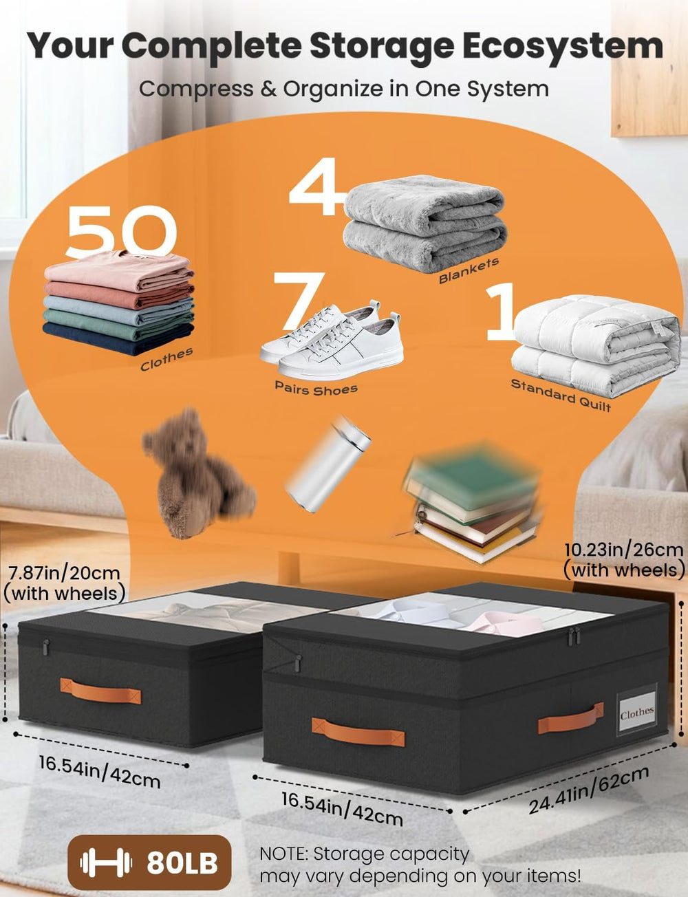 TOSKING 2-Pack Under Bed Storage Drawers with Wheels, 6 Vacuum Bags, Adjustab...