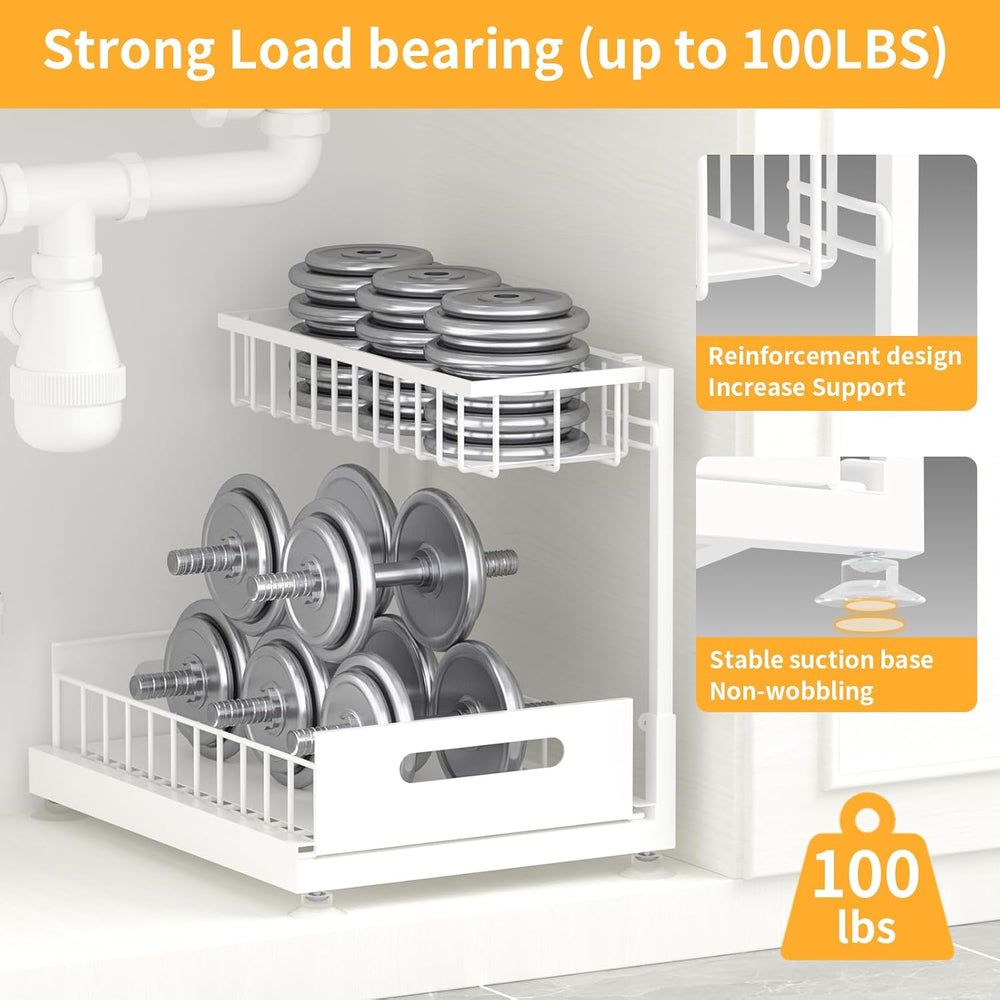 Saydear 2-Pack L-Shaped Under Sink Organizer, 2-Tier Pull-out Cabinet Rack
