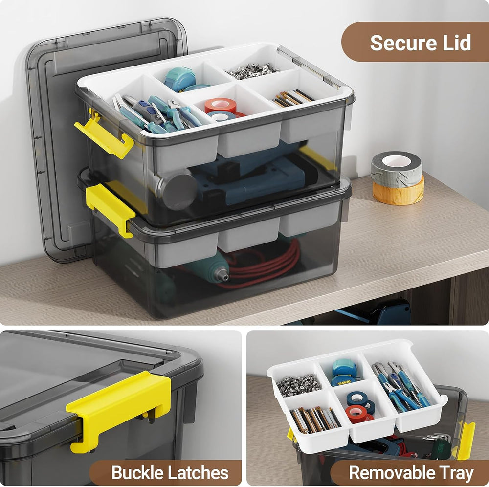40Qt Stackable Storage Bins with Lids Trays Craft Box Organizers, 2Pack,GY