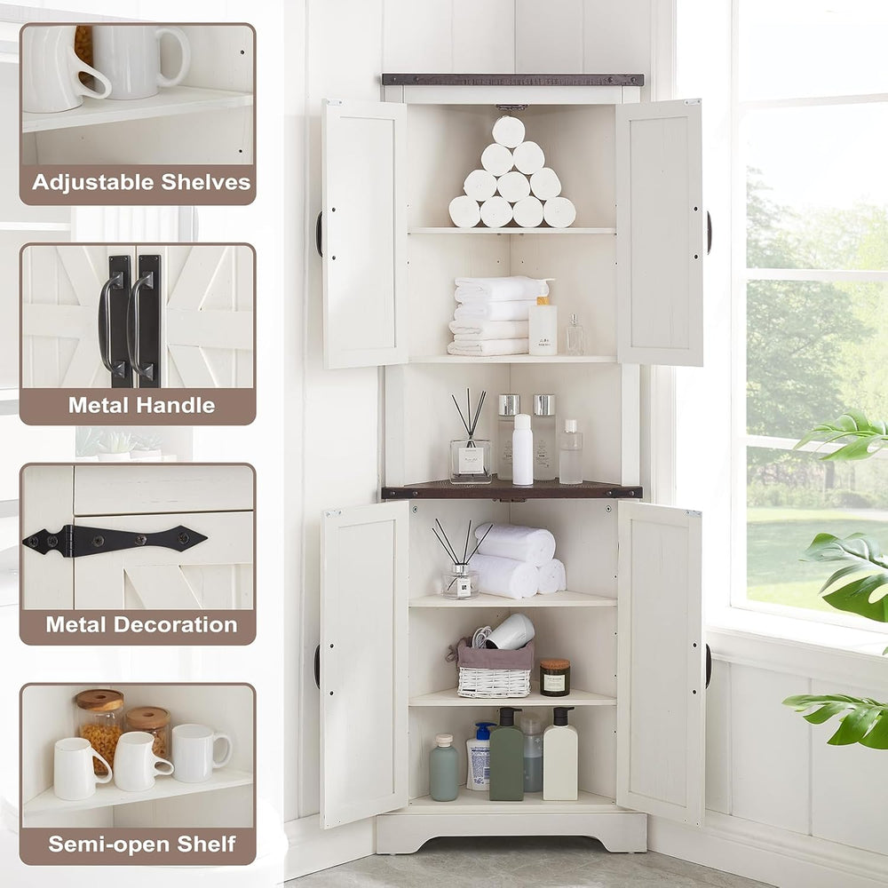 Minifeel Tall Farmhouse Corner Cabinet with 4 Doors and Adjustable Shelves, F...
