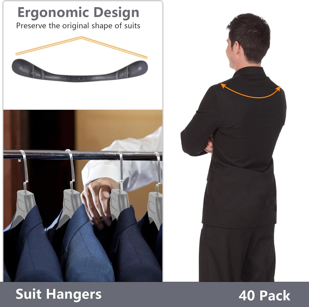 DEDU Suit Hangers for Men 40 Pack, Extra Wide Suit Hanger Non Slip Width 17.7...