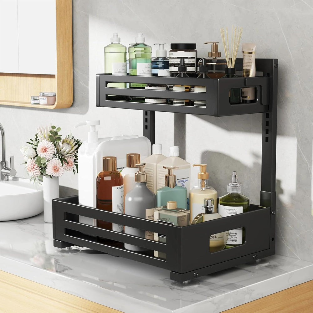 2 Pack Under Sink Organizer,Pull Out Cabinet Organizer with Smooth Cylindrica...