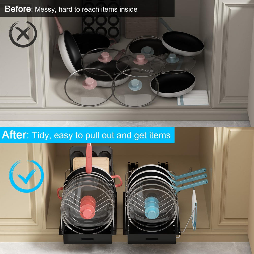 Golener Pots and Pans Organizer Under Cabinet, Pot Lid Holder, 2 Pack